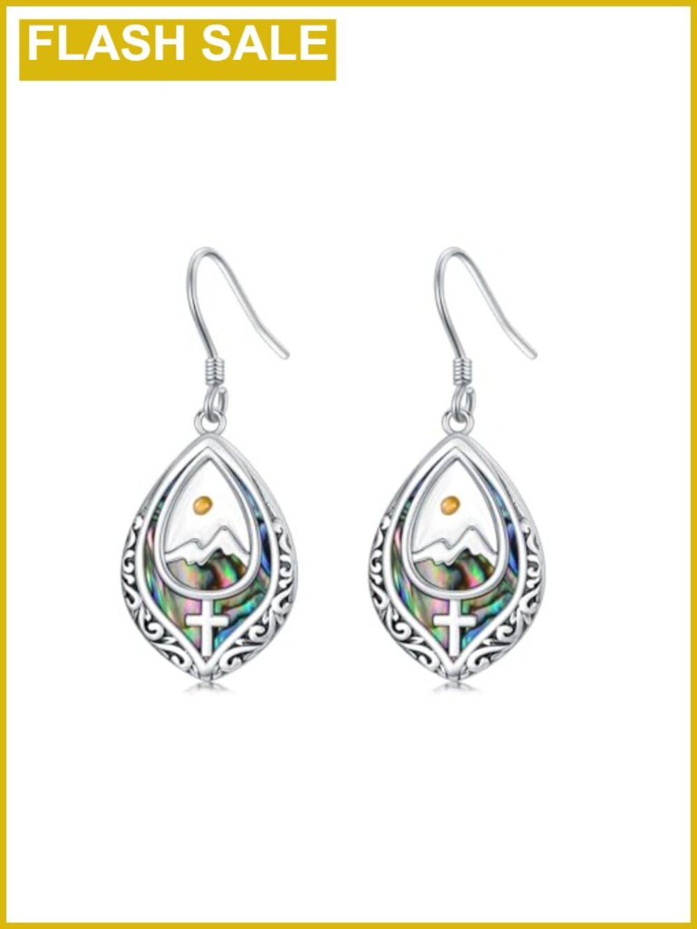 Sterling Silver Cross Mustard Seed Dangle Earrings Teardrop Faith Christian Gift